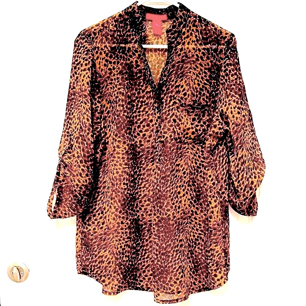 Large Ladies Tunic Animal Print Sheer Blouse